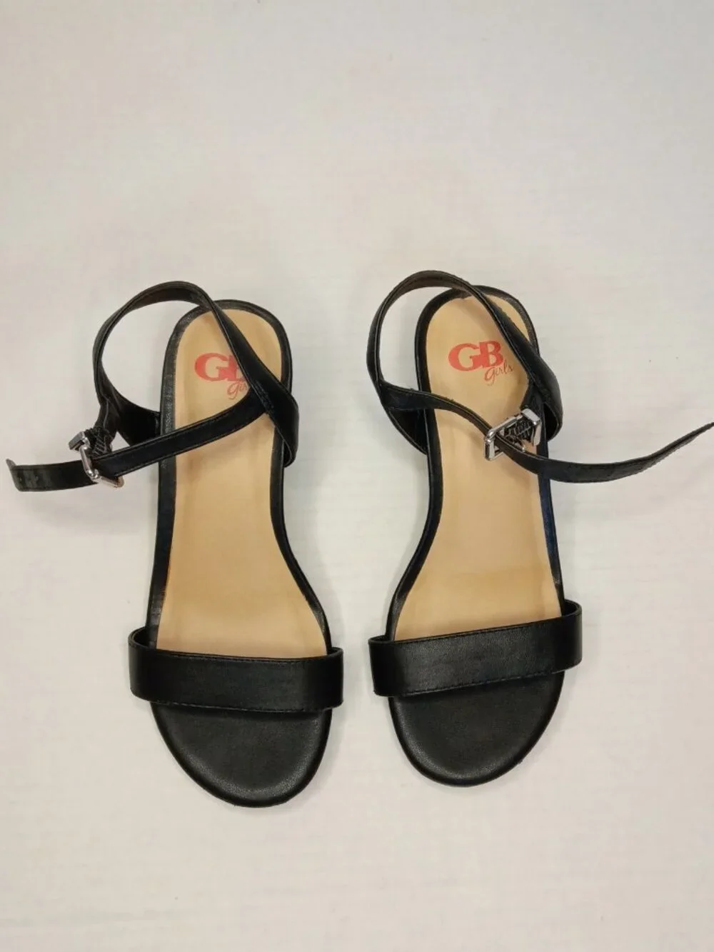 GB Girls Black Ankle Strap Formal Dress Sandals Block Heel Size Youth 2M